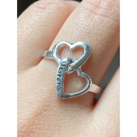 925 sterling silver double heart sister Ring size 8 - Picture 1 of 6